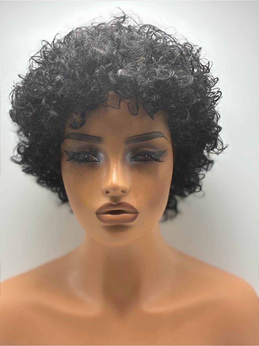 Black Curly Short Wig - Women Hair. Human hair blended
